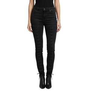 Express Black Ankle Legging High Rise Lace Up Leg Stretch Women's Size 12R